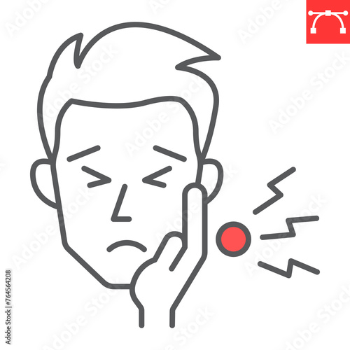 Toothache line icon, body pain and human disease, tooth pain vector icon, vector graphics, editable stroke outline sign, eps 10.
