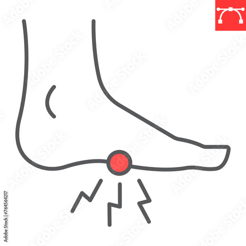 Foot pain line icon, body pain and human disease, foot ache vector icon, vector graphics, editable stroke outline sign, eps 10.