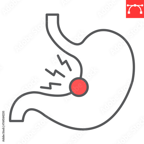Stomach pain line icon, body and human disease, gastric pain vector icon, vector graphics, editable stroke outline sign, eps 10.