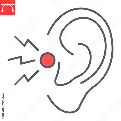 Ear pain line icon, body pain and human disease, deafness vector icon, vector graphics, editable stroke outline sign, eps 10.