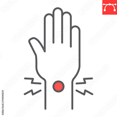 Wrist pain line icon, body pain and human disease, wrist ache vector icon, vector graphics, editable stroke outline sign, eps 10.