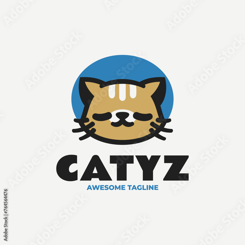 Vector Logo Illustration Cat Simple Mascot Style.
