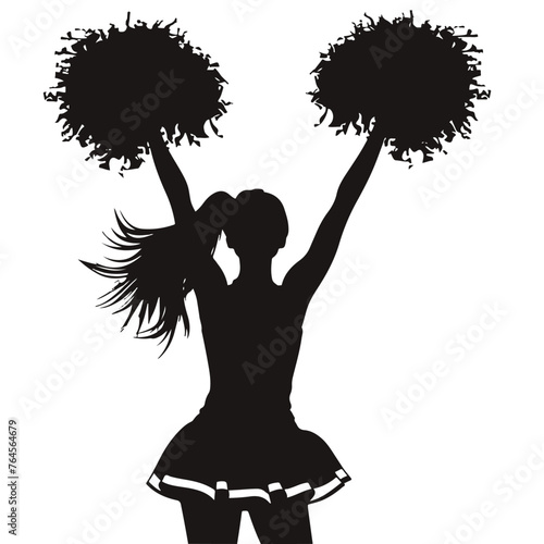 Silhouette of a high school cheerleader with pom poms
