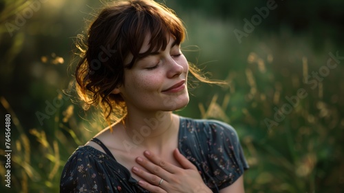 Sincere Devotion, Young Woman with Closed Eyes, Seeking Blessings from God or Embracing Love and Faith