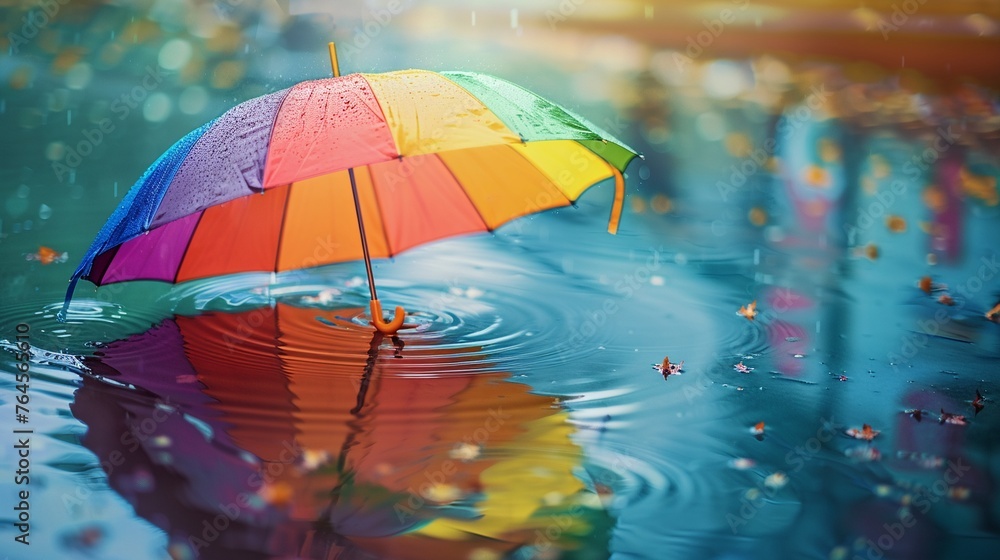 colorful umbrella in raining day