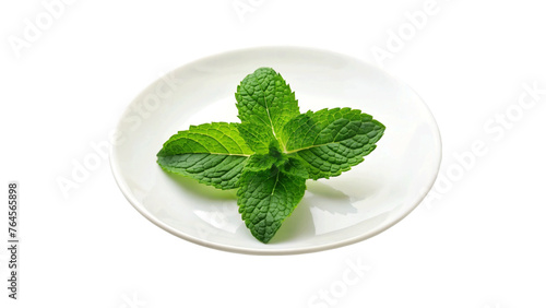 Mint leaf in a plate isolated on Transparent background.