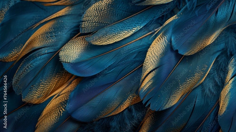 Obraz premium Blue gold feathers texture background 