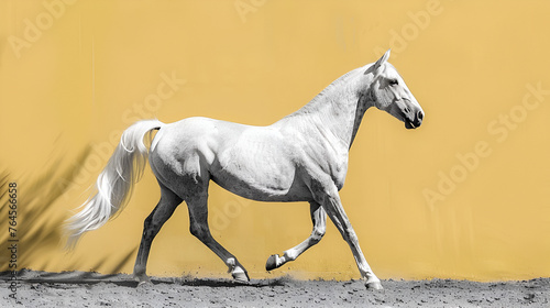 Majestic Elegance Graceful Horses in Captivating Splendor White horse running in the desert The galloping white horse  Beautiful white horse run in desert against dramatic sky  Generative Ai 