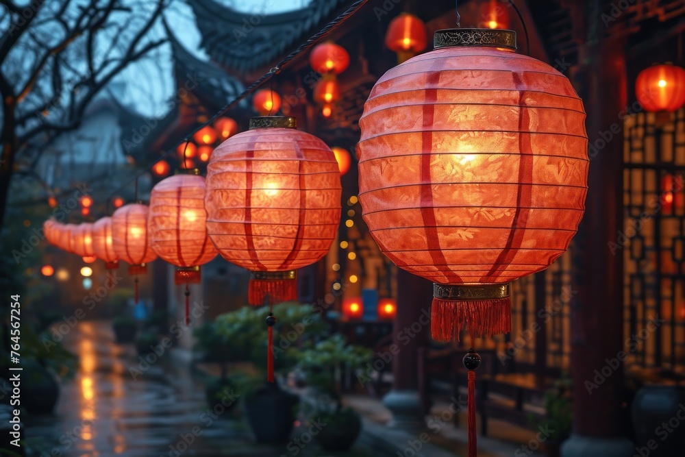 Chinese orange lantern in a old street Chinese orange lantern in a old street