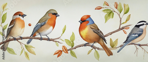 Set of Enchanting watercolor Autumn Birds Isolate on transparent background For greetings card  colorful background © Fukurou