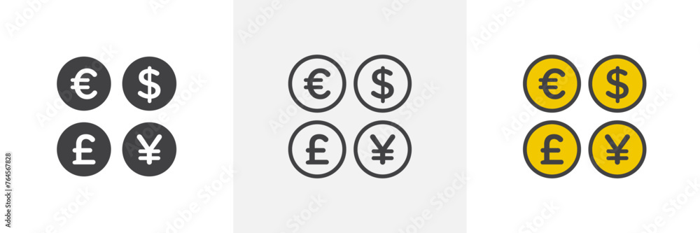 Icons of World Currency Exchange. Symbols of the Global Financial Landscape. Icons of World Currency Exchange. Symbols of the Global Financial Landscape.