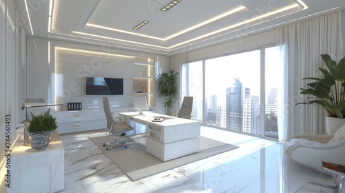 Bright modern office with white desks © Media Srock