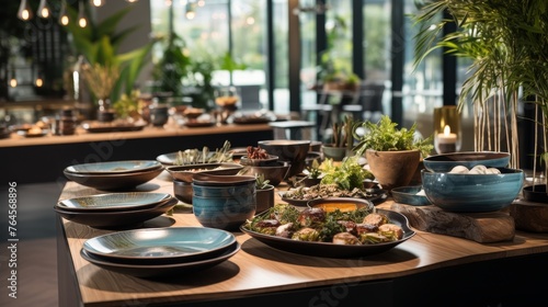  Buffet Table with dishware waiting for guests