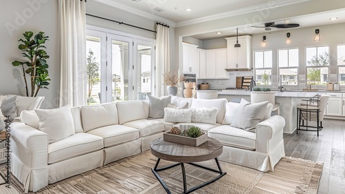 Living room with elegant white sofa gives a warm feeling for the family.