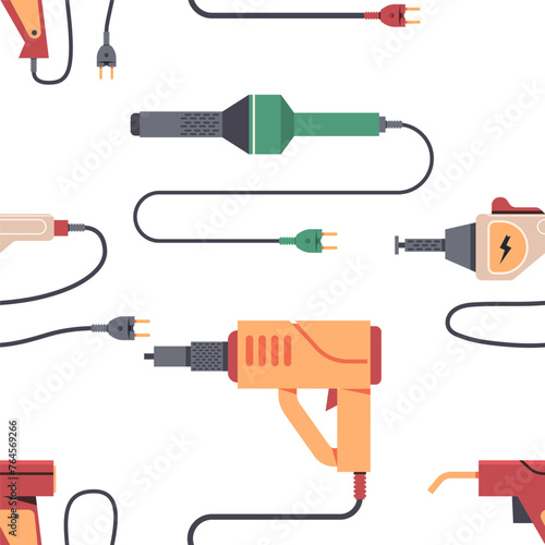 Plastic welding machines vector cartoon seamless pattern.