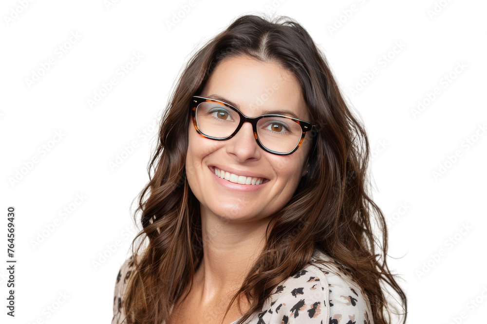Smiling Woman Wearing Glasses on transparent background,