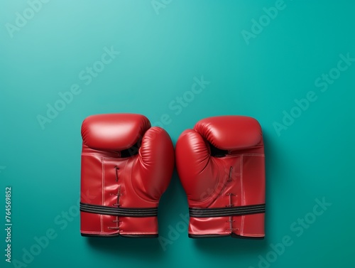 Pair of magenta boxing gloves on an electric blue backdrop © Елена  Барская