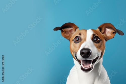 Happy smiling jack russell terrier dog pet puppy - web banner with copy space - generative ai © Nia™