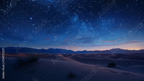 The environment: A vast desert landscape under a starry night sky