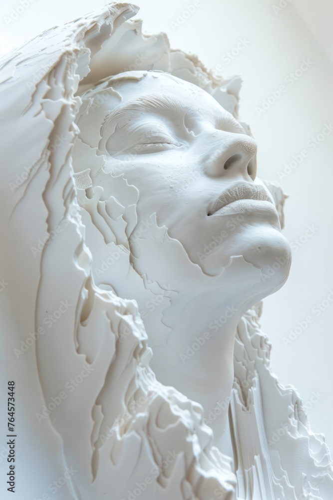 White plaster figure sculpture on white isolated background