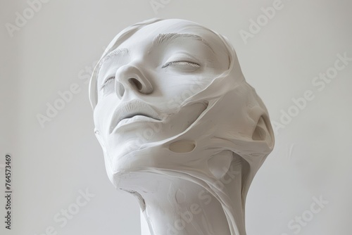 White plaster figure sculpture on white isolated background