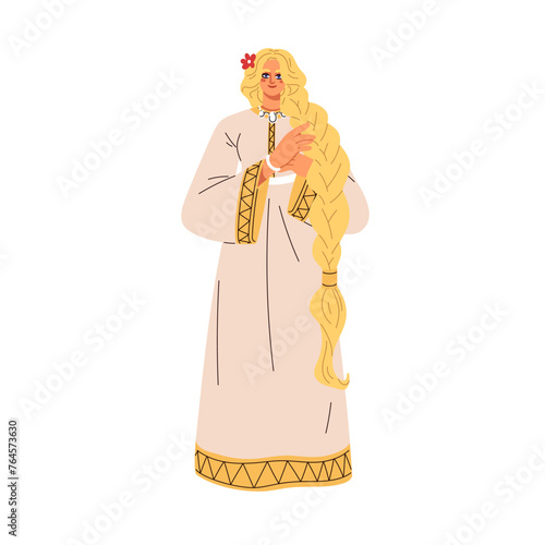Sif, Norse pagan goddess of Earth. Woman deity of ancient Scandinavian mythology, Nordic myth, old Germanic paganism. Mythical female character. Flat vector illustration isolated on white background