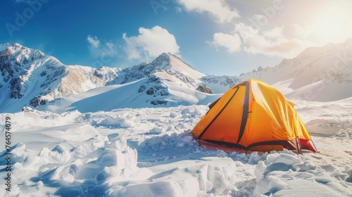 Camping in the snowy mountains on a Expedition 