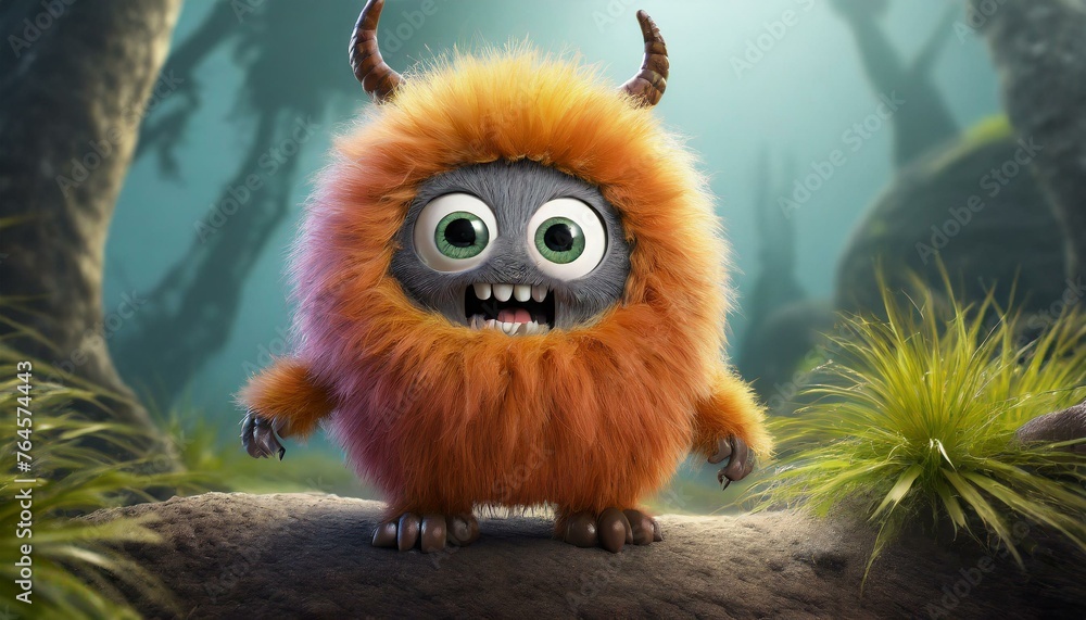 Fototapeta premium little cute fluffy monster