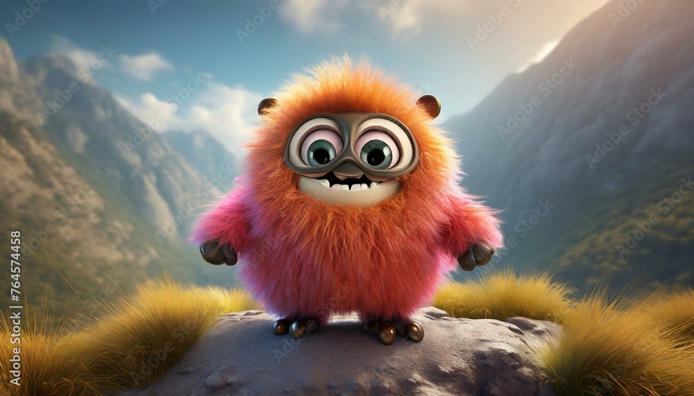 Fototapeta premium little cute fluffy monster