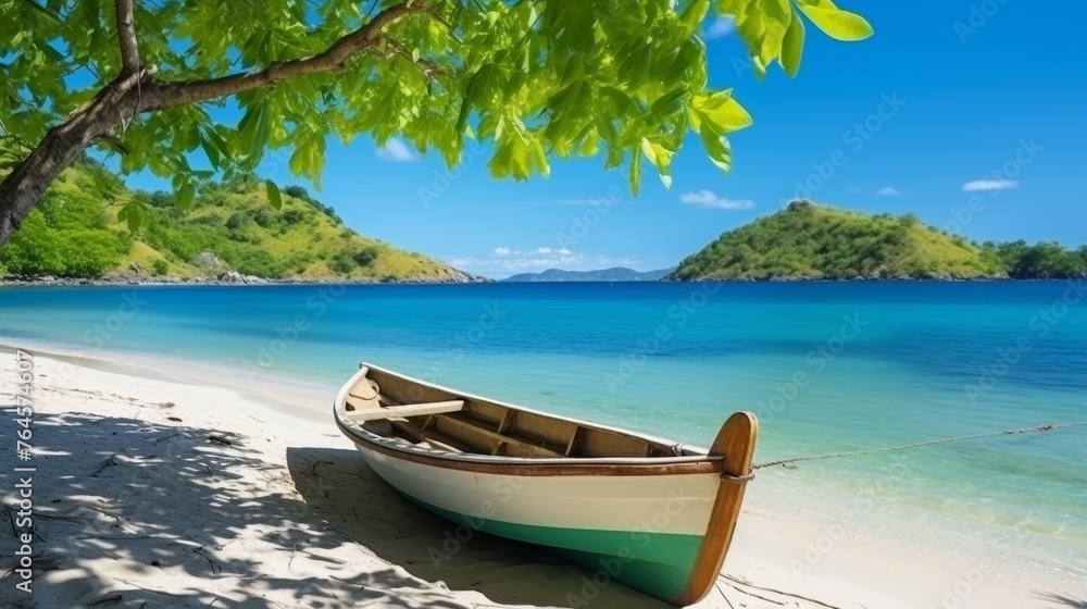 Canoeing on the tropical sandy beach Canoeing on the tropical sandy beach
