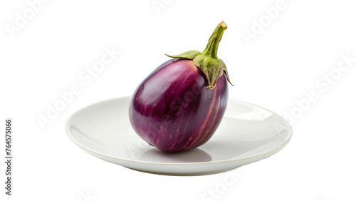A eggplant on a white plate isolated on Transparent background.