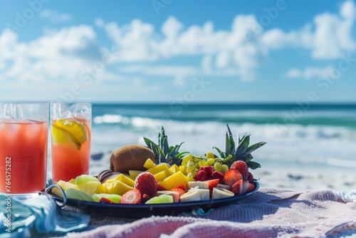 oceanfront brunch with a fruit platter on a sunny day photo