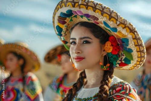 Mexican Adelitas in traditional costumes known as soldaderas were crucial in the Mexican Revolution for peasant rights. Concept Mexican Revolution, Adelitas, Soldaderas, Peasant Rights photo