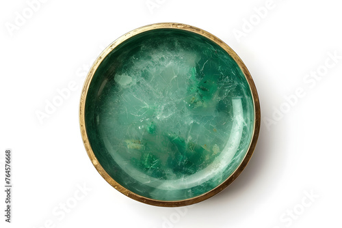 Empty ceramic antique green plate made isolated on white background