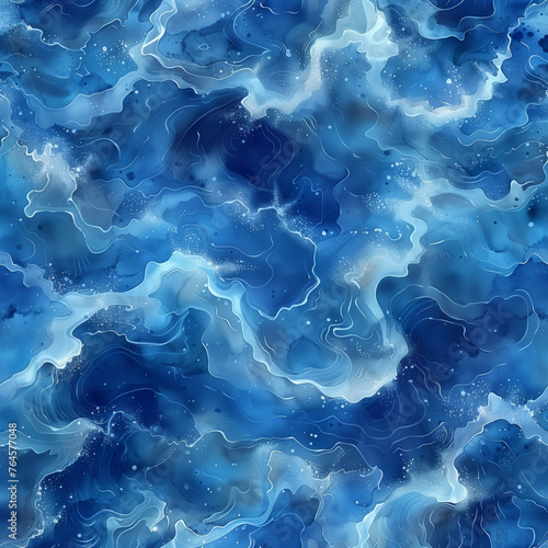 Abstract Blue Watercolor Background with Wavy Pattern for Artistic Design Projects