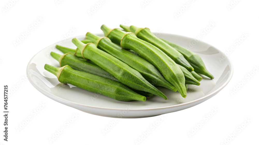 Fresh young okra on plate isolated on Transparent background. Fresh young okra on plate isolated on Transparent background.