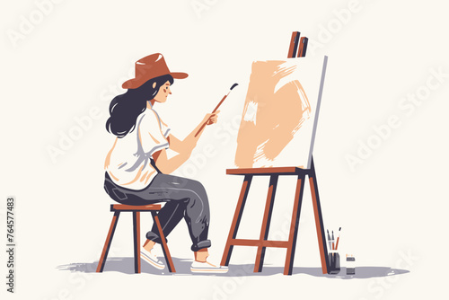 Artist Painting in Flat Design Style