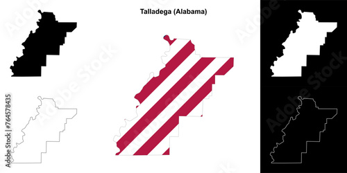 Talladega county outline map set photo