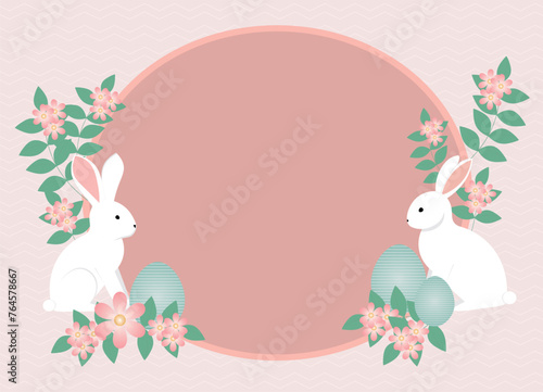 Bunny paper banner for backgrounds, with easter egg bunny and flowers