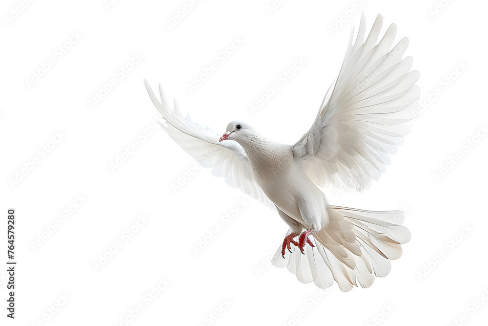 Fototapeta premium Flying white dove isolated on white background
