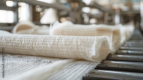 Nonwoven fabric on production conveyor belt