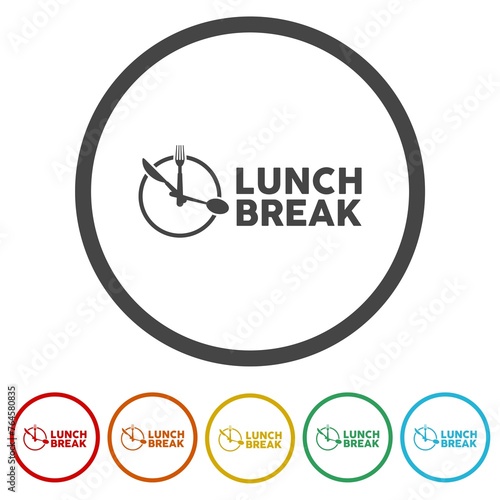 Lunch break icon. Set icons in color circle buttons