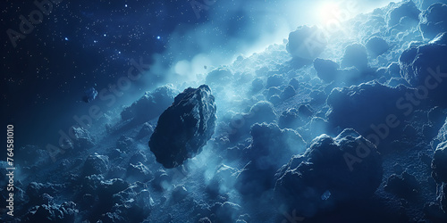 Asteroid. Giant asteroid cruising near Planet Earth scene, generative ai