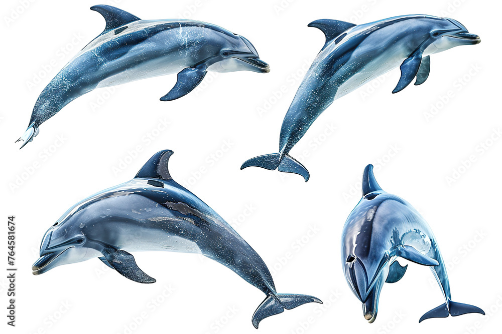 Obraz premium Collection of Dolphin fishes In different view, Front view, side view, rear view isolated on white background PNG