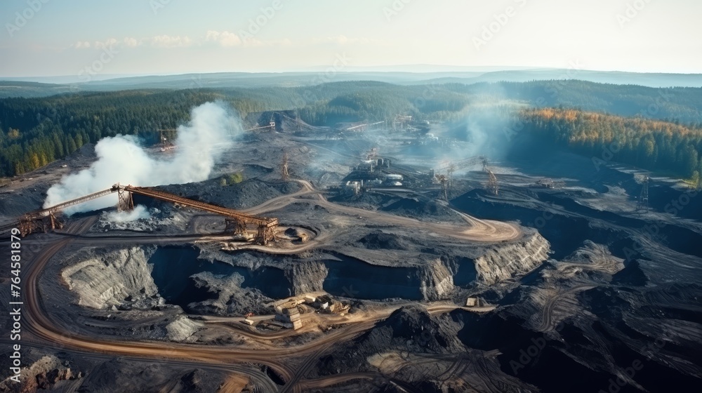 Coal mining, open pit mine, extractive industry for coal - obrazy, fototapety, plakaty 