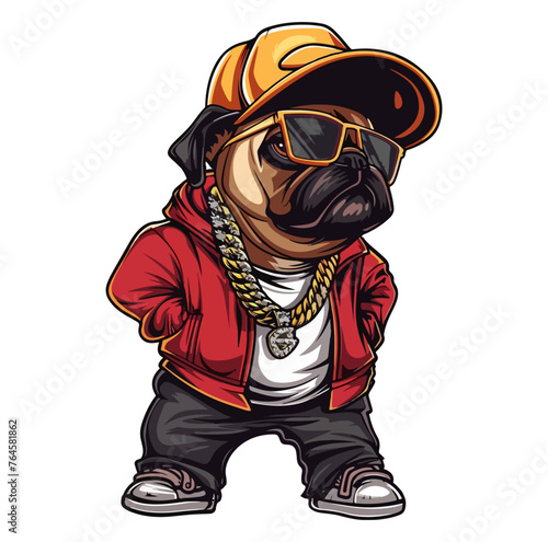 hip hop bulldog wearing sunglasses and gold necklace