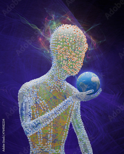 Artificial intelligence controlling the world, conceptual image