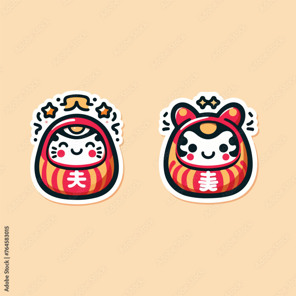 Fototapeta premium 2 Cute Red Daruma Cartoon Vector Art Design