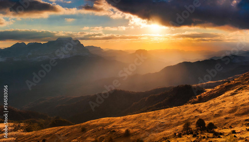 A Heavenly Spectacle: Mountain Sunset Panorama