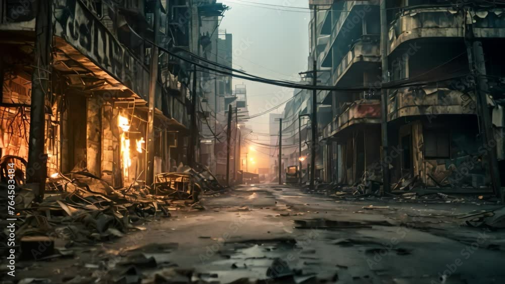 Burning building in the middle of the street, Bangkok, Thailand, Vector illustration of a sunset over the stadium. View from the ground, Empty stadium illustration with, AI Generated Burning building in the middle of the street, Bangkok, Thailand, Vector illustration of a sunset over the stadium. View from the ground, Empty stadium illustration with, AI Generated